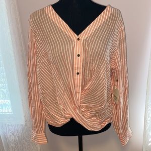 Translucent Stripped Blouse with Twist Front
